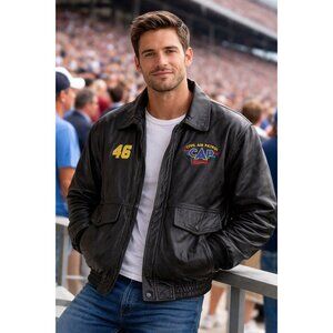 Burk’s Bay Civil Air Patrol CAP Racing Leather Bomber Jacket L VTG 90s Aviation